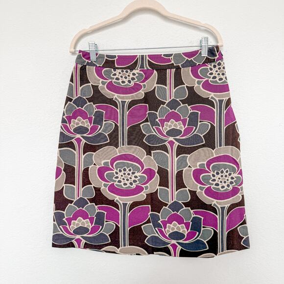 Boden Womens‎ Skirt Size 8 Brown Purple Retro Floral Print Mod A-Line Boho Retro - Picture 2 of 4